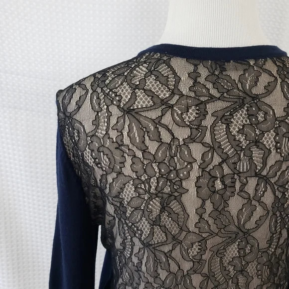Equipment Femme Wool Sweater Pearl Lace Back Sweater Navy Blue size Small - Picture 6 of 8